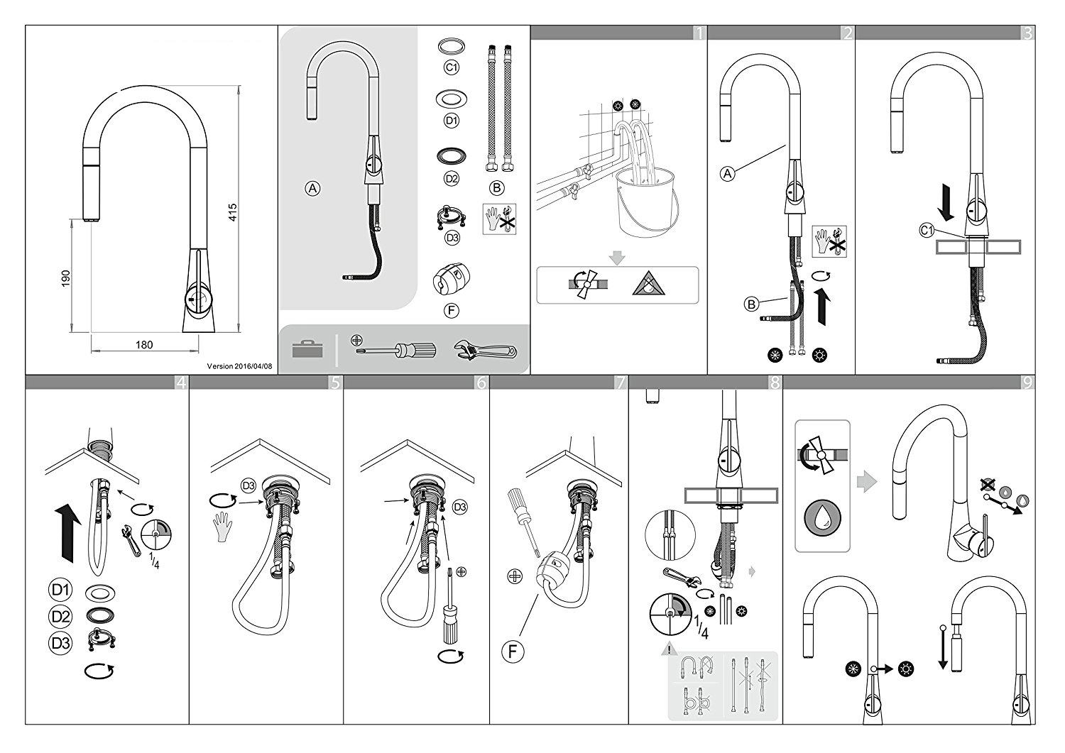 Rome Single Handle Kitchen Sink Faucet with Pull Down Sprayer